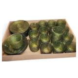 Green Swirl Pattern Glass Dinnerware Set
