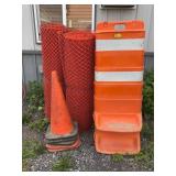 Safety cones, barrels, fencing panels