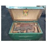 Green Dome-Top Trunk With Wooden Parts Assortment