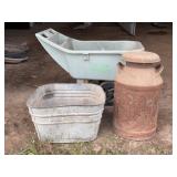 Ames Easy Roller Cart, Milk Can, Galvanized Tub