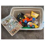 Vintage and Modern Toys in Bin