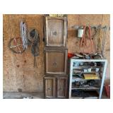 Garage Shelf And Cabinet Lot With Tools And Cords