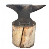 Cast Iron Anvil Mounted on Wood Block