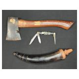 Syracuse Knife Co. Pocket Knife, Axe, Powder Horn