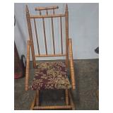 Wood Spindle Rocking Chair With Floral Upholstered