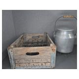 Weldonian Dairy Wooden Milk Crate, Alum. Milk Can