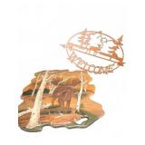 Wooden Moose Wall Art and Metal Welcome Sign