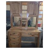Solid Oak Desk with Hutch and Brass Handles