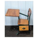 Vintage Wood And Metal School Desk With Drawer
