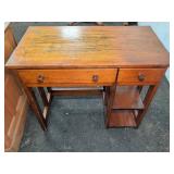 Vintage Wood Desk With Two Drawers And Side Shelfs