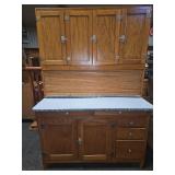 Oak Hoosier Cabinet With White Enamel Top
