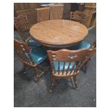 Round Oak Dining Table With 5 Chairs