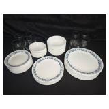 Corelle Old Town Blue Dinnerware Set With Glasses
