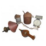 Oil Cans, Scale, Bellows & Hanging Lamp