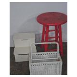 Red Wooden Stool, White Step Stool, and White WICK