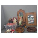 Wooden Mirrors Bowls and Rag Dolls