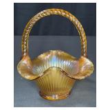 Iridescent Amber Glass Basket With Twisted Handle