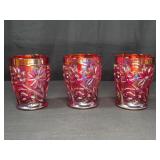 3 Fenton Red Carnival Glass Tumblers