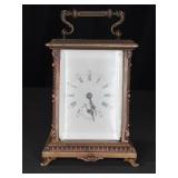 Brass And Glass Mantel Clock With Roman Numerals