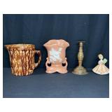 Ceramic Pitcher, Hull Vase, Brass Candlestick
