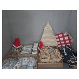 Christmas Decor Lot Wooden Ornaments Signs Tray