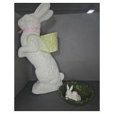 Large White Bunny Figure With Basket Bowl