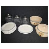 Buffalo China Plates, Sunflower Bowls, Glass Jars
