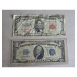 1934 $10 Silver Certificate and 1928 $5 UnitedSt