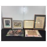 Framed Art Prints and Cracker Jack Advertising Lot