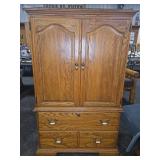 Oak Two-Door Armoire With Drawers