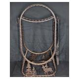 Rustic Metal Firewood Rack With Deer And Pine Tree