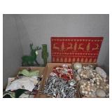 Christmas Decor Lot With Ornaments, Doormat, etc