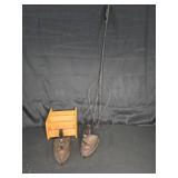 Cast Iron Irons, Wooden Rack, Metal Rug Beater