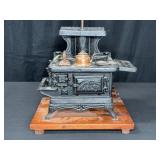 Cast Iron Miniature Stove Lamp on Wood Base 18"T
