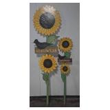 Wooden Sunflower Garden Stakes With Bird