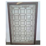 Vintage Leaded Glass Window With Wood Frame