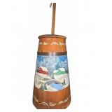 Wood Butter Churn With Hand-Painted Winter Scene