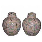Pair Chinese Pink Floral Porcelain Ginger Jars