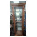 Tall Oak Glass Display Curio Cabinet