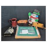 Lot: Painted Jug, Wooden Decor, Frame