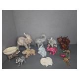 Elephant Figurines Ceramic Stone and Wood