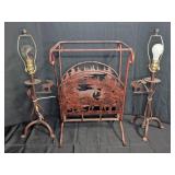 Rustic Metal Moose Motif Table Base With Lamps