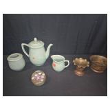 Celadon Tea Set, Brass Vases