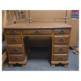 Wooden Desk with 7 Drawers and Brass Hardware
