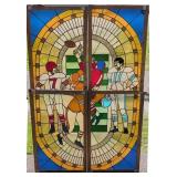 4 Stained Glass Panels With Football Players