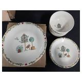 Thomson Pottery Birdhouse Plate & Bowl Set
