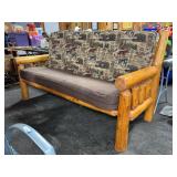 Log Wood Sofa with Wildlife Upholstery, 80"x36"x