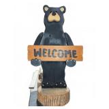 34" Tall Wood Bear Welcome Sign Statue