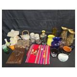 Assorted Pottery, Pitchers, Carved Art