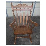 Wooden Spindle Back Rocking Chair with Floral Motf